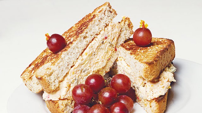 A pimento cheese sandwich with grapes from Tootie Pie.