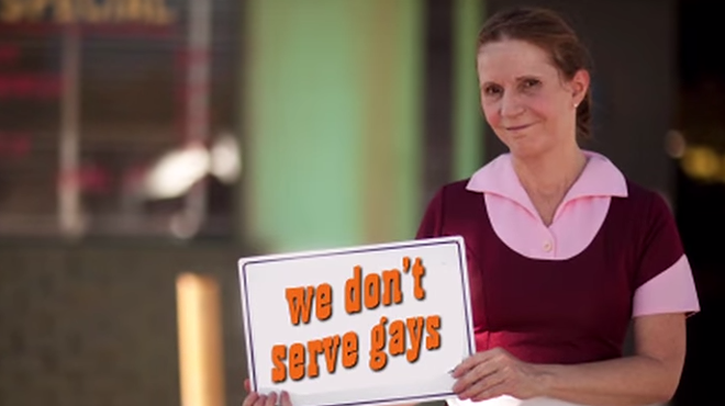 A still from a parody promotional Indiana tourism video, mocking the anti-gay implications of Indiana's "religious freedom" law.