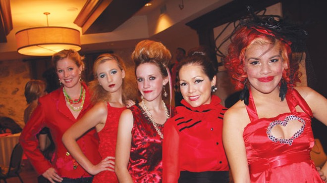 From left: Lacey Torres in a blazer by Susan Bunce, Kimberly Wilson in a dress by Josué Pacheco, Emily Thompson in an ensemble by Susan Bunce, Laura Mellado in a dress by Janie Morales, and Demi Garcia in a dress designed by her mom, Margie Garcia.