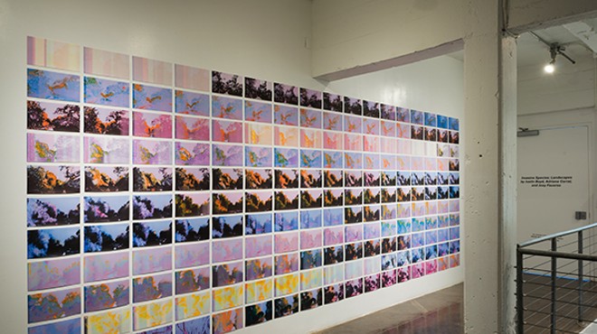 Installation views of Joey Fauerso’s 'Guadalupe-After Images' as a collage of 187 digital prints of oil paintings