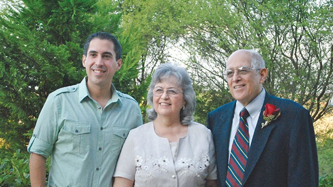 Richard Farias, left, with parents Mary Helen and George at their 50th anniversary party