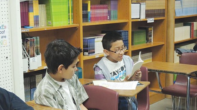 Students at Krueger Middle School, during Gemini-sponsored creative writing classes