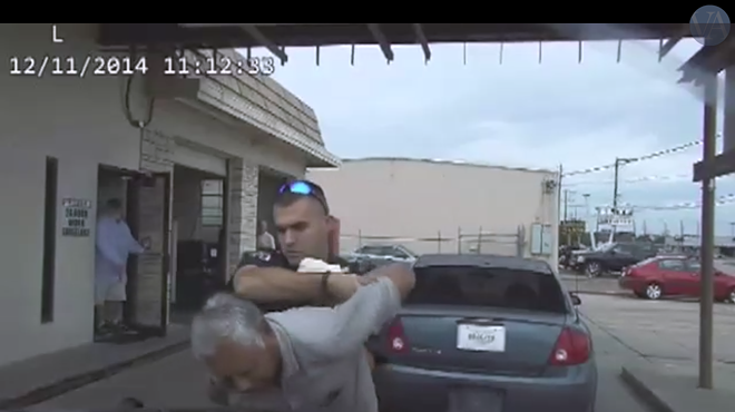 This screen grab shows dash cam footage obtained by the Victoria Advocate that shows former police officer Nathanial Robinson detaining an elderly man moments before Robinson uses a taser on the man.
