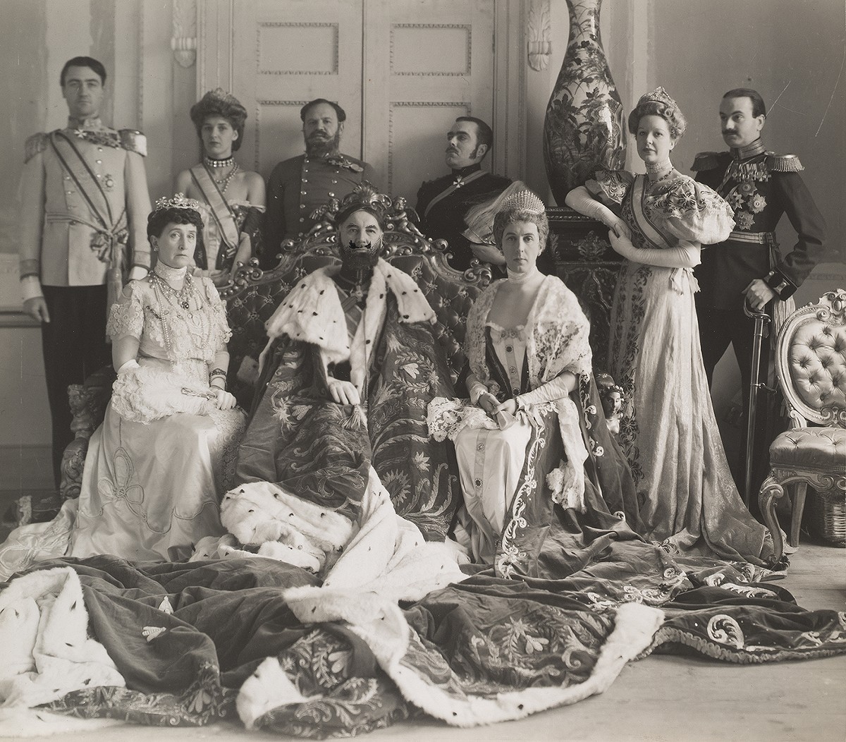 Cecil Beaton, Group portrait including Pussykins, Hildegart, His Imperial Majesty, Ratti, and other characters, from the first edition of the spoof memoir, My Royal Past, 1939. Gift of Robert L. B. Tobin.
