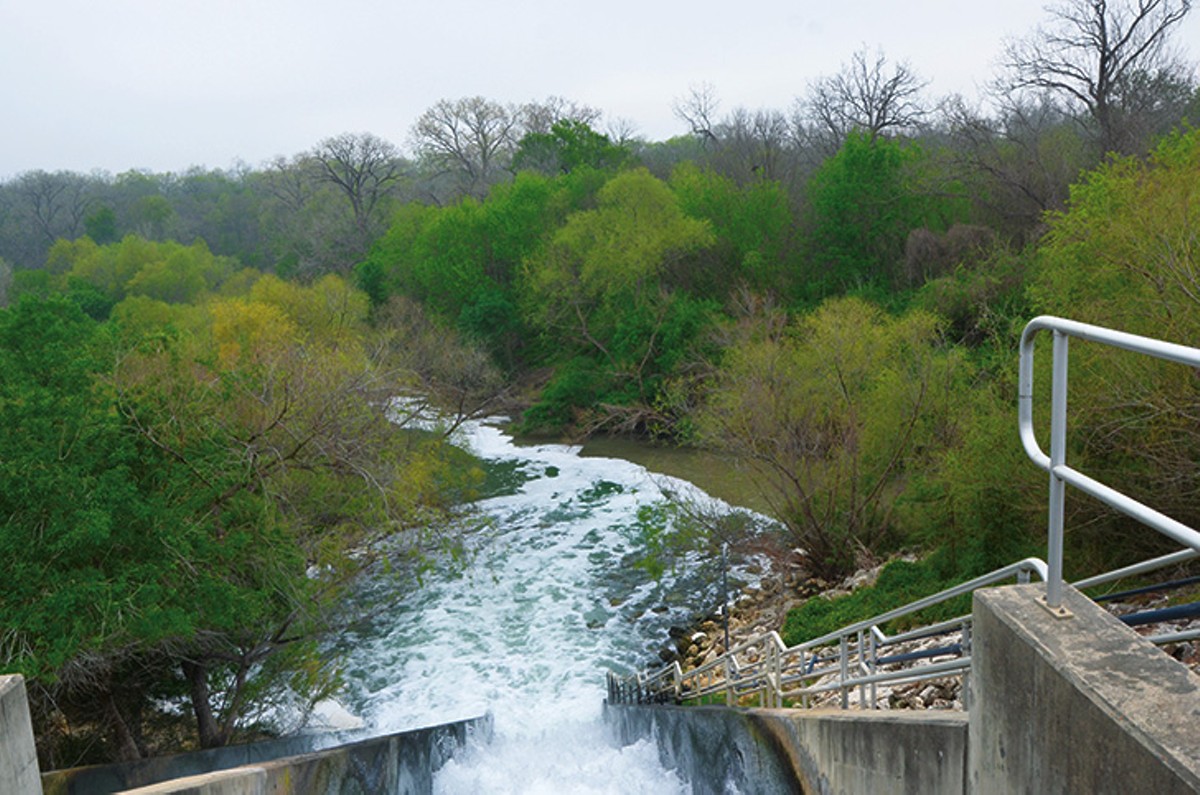 Once the process is complete, water cascades into the confluence of the San Antonio and Medina rivers.