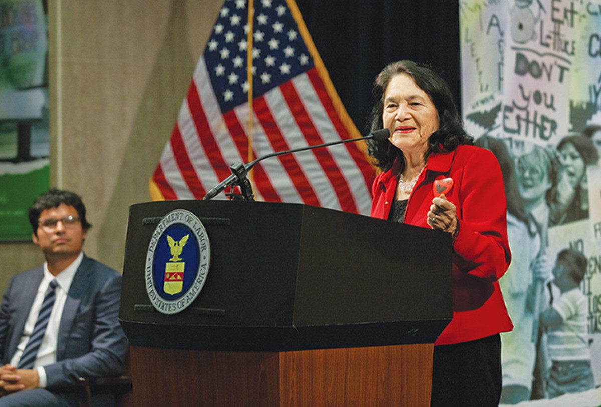 Dolores Huerta speaks at the Department of Labor in 2012, honoring the legacy of César Chávez.
