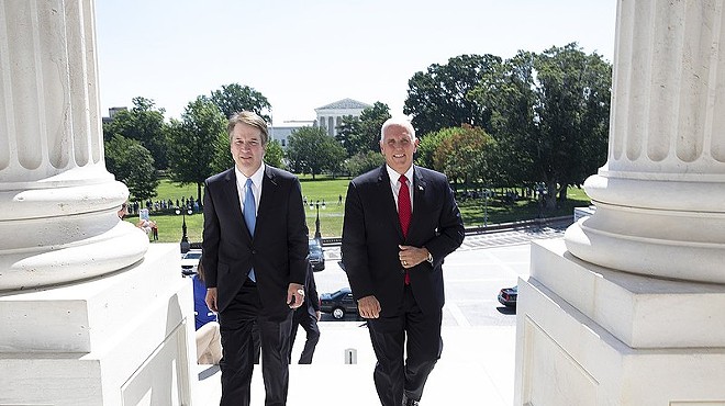 Vice President Mike Pence, an evangelical Christian, escorts Brett Kavanaugh to meet with members of the U.S. Senate.