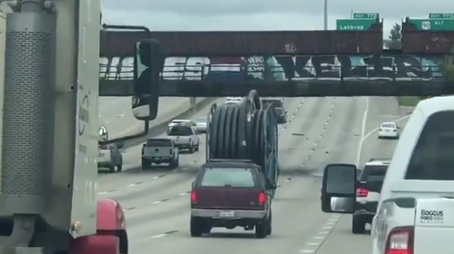 Video Shows Giant Spool Making Its Way Downtown Houston on I-10