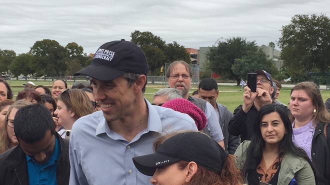 Beto O'Rourke snaps selfies during a recent campaign stop in San Antonio.