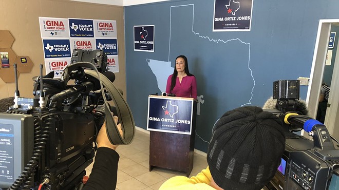 Gina Ortiz Jones speaking at Tuesday's press conference.