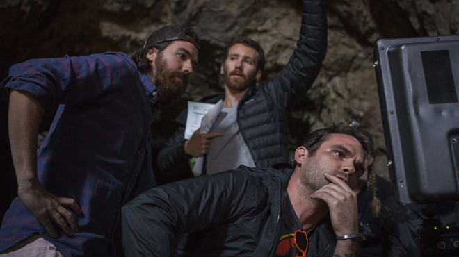 Co-director Ben Foster, first assistant director Kyle Shea and co-director Mark Dennis on the set of Time Trap.