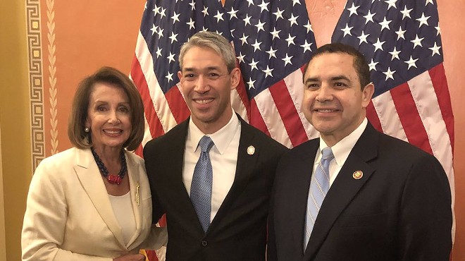 U.S. Rep. Henry Cuellar (right) poses with House Speaker Nancy Pelosi (left) and San Antonio Mayor Ron Nirenberg (center). Nirenberg was Cuellar's guest for the State of the Union address.
