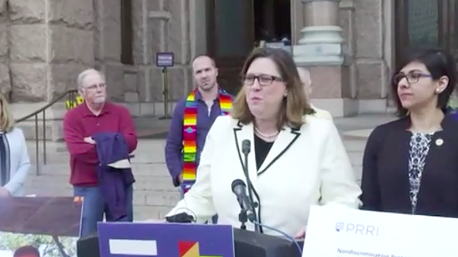 Members of Equality Texas speak out at a recent press event against bills they say would green-light workplace discrimination.
