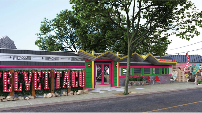 This rendering filed with the City of San Antonio shows Velvet Taco's proposed redesign of the building that once housed storied venue Taco Land.