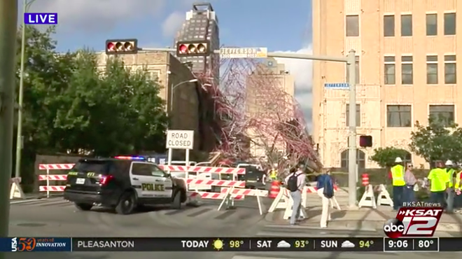 Storm Winds Knock Over Scaffolding in Downtown San Antonio, Crushing Cars and Damaging Historic Church