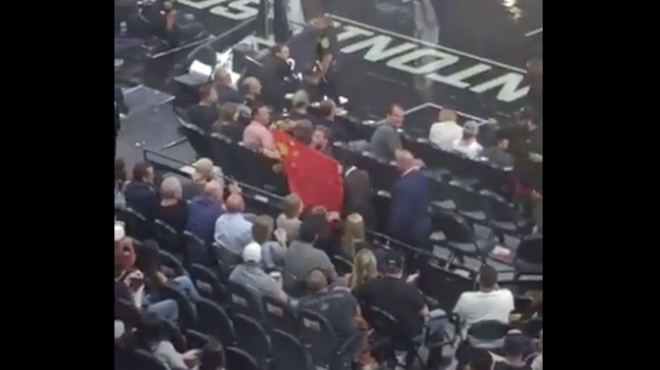 Man Escorted Out of AT&T Center for Claiming China Owns the NBA During Demonstration at Spurs Game