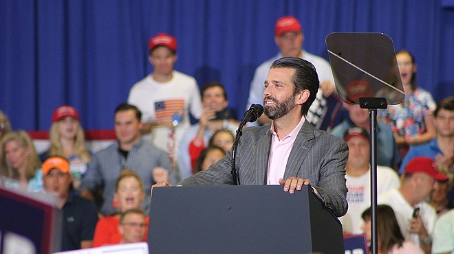 Donald Trump Jr. addresses the crowd at a recent rally.