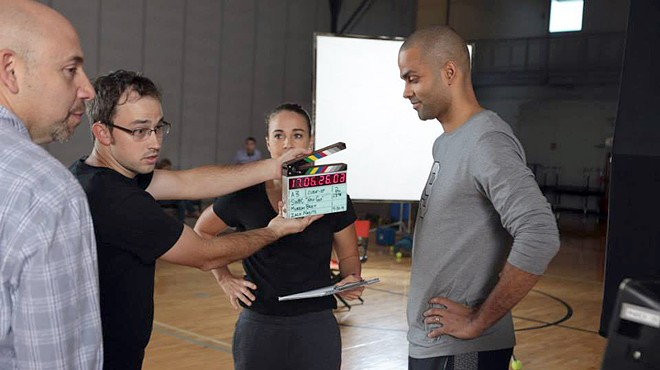 SA production company GeoMedia shoots an SWBC commercial with Spurs guard Tony Parker and assistant coach Becky Hammon.