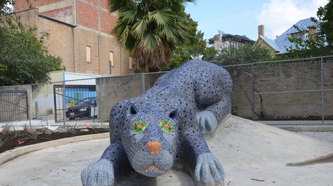 Check out this blue panther sculpture, as well as food, music, and other artwork, this weekend at Yanaguana Gardens.