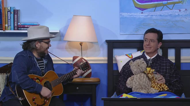 Tweedy tucking in lil' Stevie, which is, coincidentally, also Colbert's hip-hop moniker