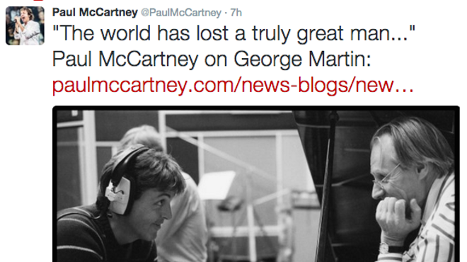 Paul McCartney's tweet regarding Martin's death.