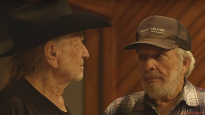 Willie Nelson and Merle Haggard in their recent video for "It's All Going to Pot."