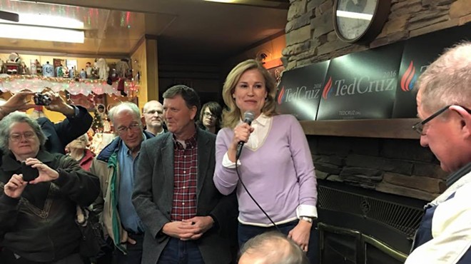 Heidi Cruz speaks at a campaign event in Strawberry Point, Iowa in January.
