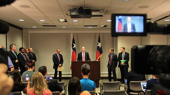 Texas Attorney General Ken Paxton speaks at a press conference announcing he has filed yet another lawsuit against the federal government.