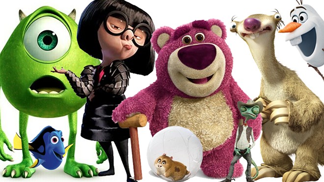 (From left) Mike Wazowski, Dory, Edna Mode, Lots-O’-Huggin’ Bear, Rhino, Rango, Sid and Olaf.