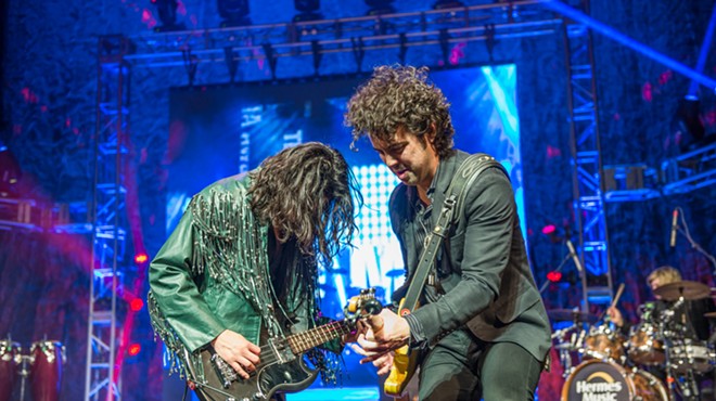 The Last Bandoleros' Diego Navaira (left) and Jerry Fuentes during the Emilio tribute at the Tejano Music Awards Saturday at the Tobin.