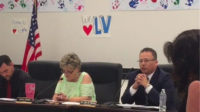 LVISD Superintendent Jose Moreno addresses a packed cafeteria.