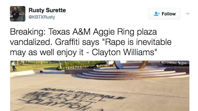 Someone Vandalized the Aggie Ring Plaza with Pro-Rape Graffitti