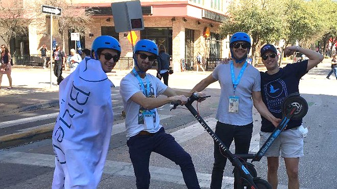 SXSW attendees try out San Antonio startup company Blue Duck Scooters' rentable rides.