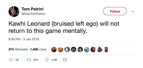 Everyone at the AT&amp;T Center and on Twitter Savagely Trolled Kawhi Leonard During the Spurs-Raptors Game Last Night