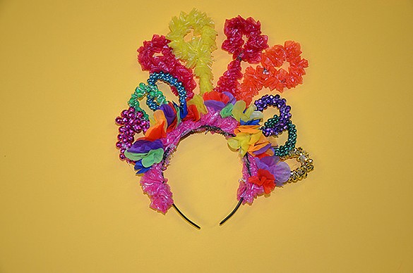 Cavazos used wire and hot-glue to craft this gravity-defying headpiece fit for the Rio Carnival.