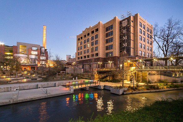 A view of Hotel Emma from the river with ampitheater. (Courtesy)