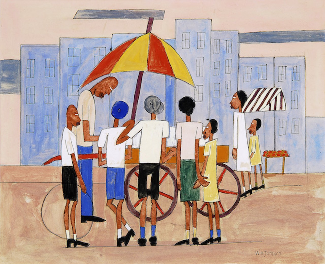 William Henry Johnson, Ice Cream Stand, ca. 1939 – 42. Gouache, ink, and pencil on paper.