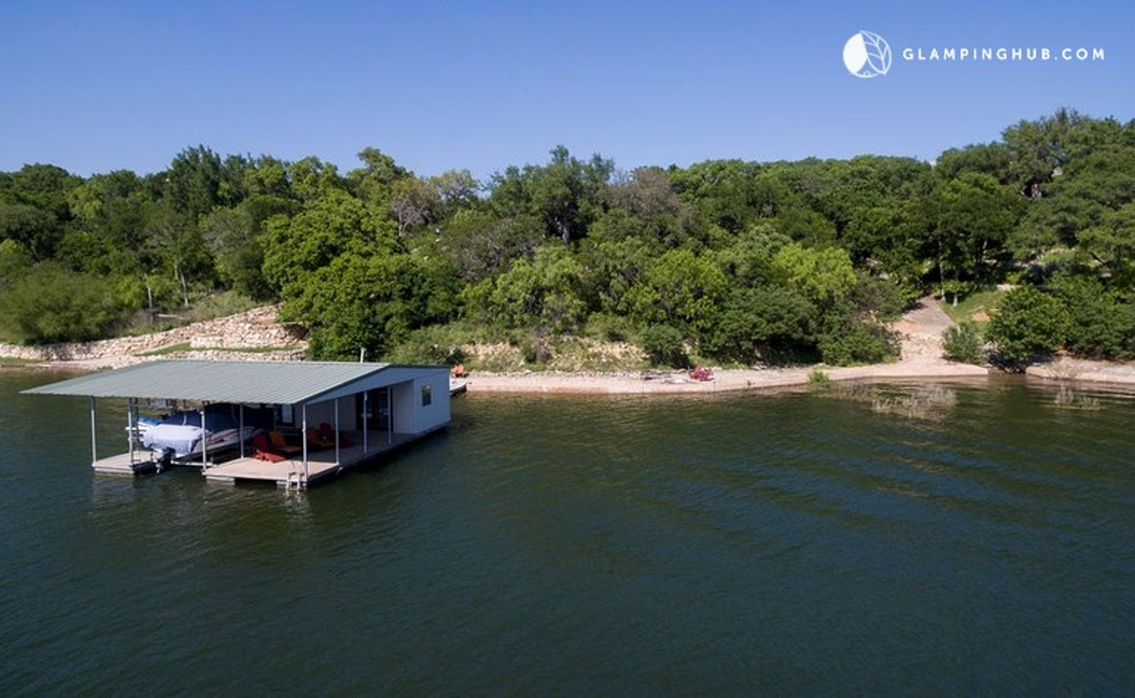 Check out this bird's eye view of the boat deck nestled against the lake.
