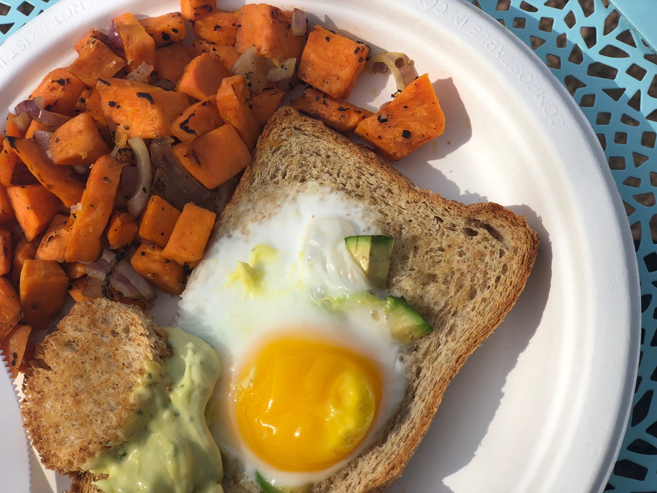 The Good Kind brunch menu features savory items like the Toad and Frog Together— a free range egg, avocado, sweet potatoes and green aioli.