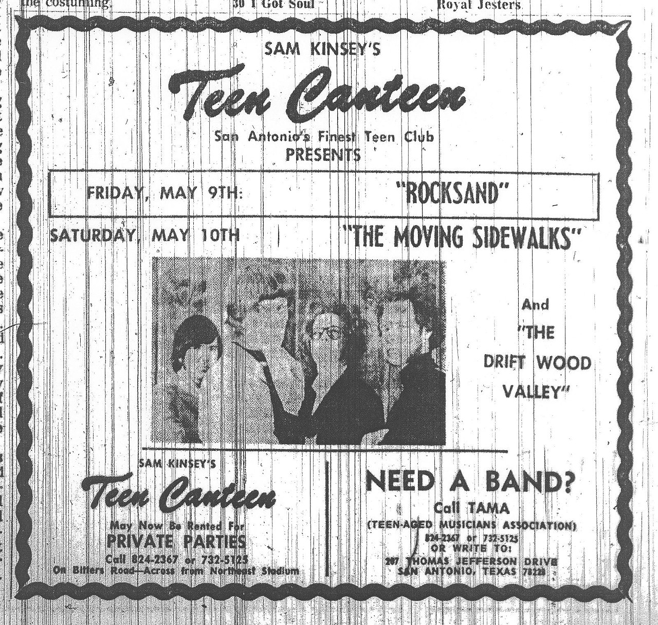 Teen Canteen
Long before Cowboys Dancehall became the spot for teens to hang out, Teen Canteen held that honor with multiple locations running between 1961 and 1977. The venue welcomed musicians like Billy Gibbons, who would later form ZZ Top, and Michael Nesmith before his Monkees fame.
Photo via WordPress / MySAPL
