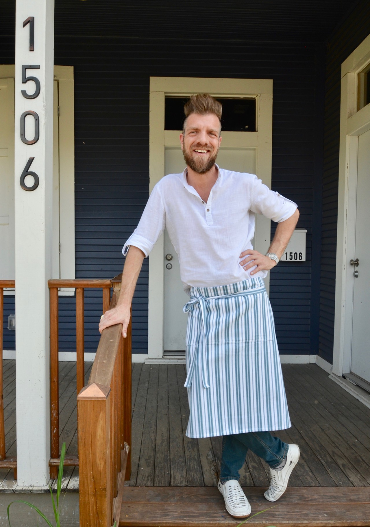 Manger Benjamin Krick poses outside Pastiche, a new East Side San Antonio bar slated to open on Friday, Sept. 13, 2019.