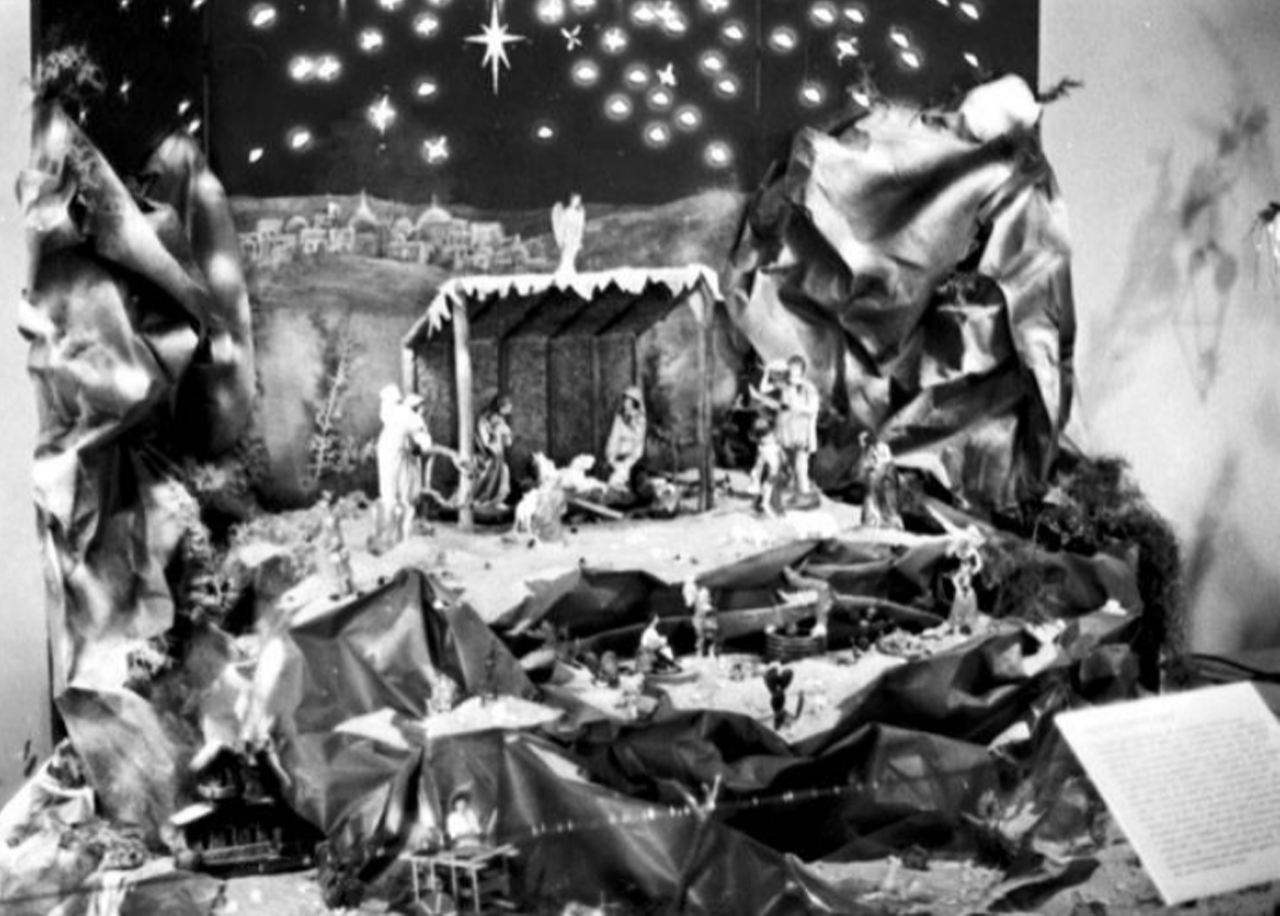 This "Nacimiento" display at the Institute of Texan Cultures shows the Mexican nativity scene. It was visible to visitors in December 1972.