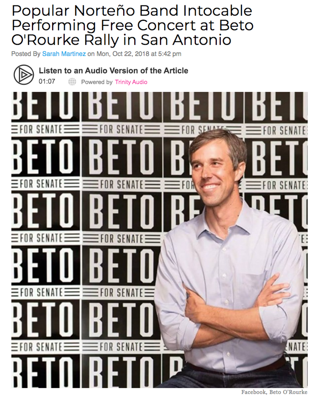 When he was still trying to be our senator, Beto O'Rourke's 2018 campaign included a stop in San Antonio. And said stop featured a performance from Intocable, likely to prove he's a man of the people. Read more here.