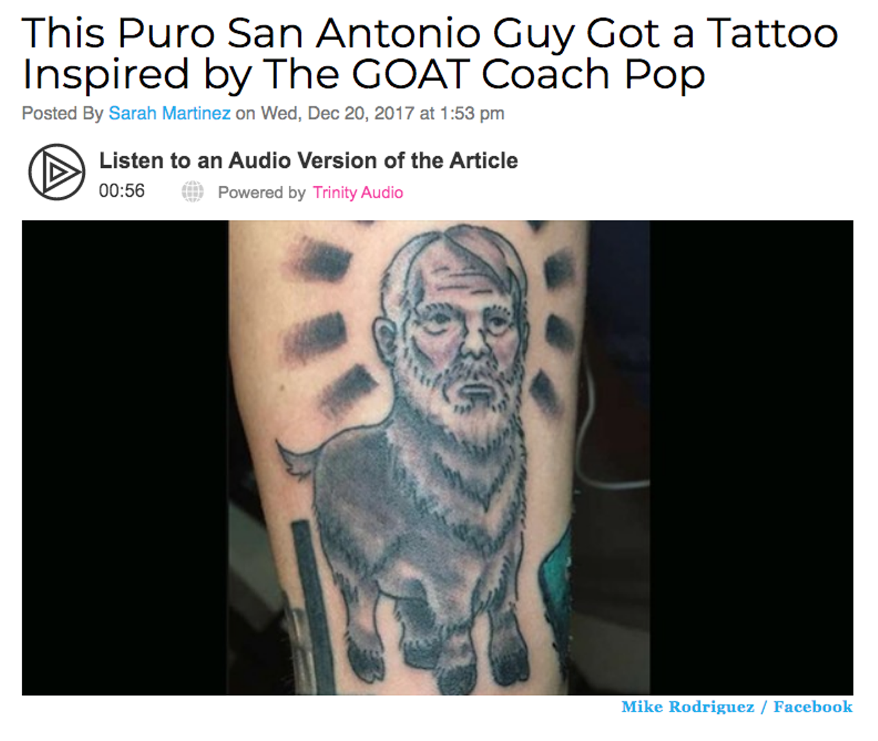Folks may not get tattoos of NBA coaches in other cities, but it's a totally puro move here in the Alamo City. Read more here.