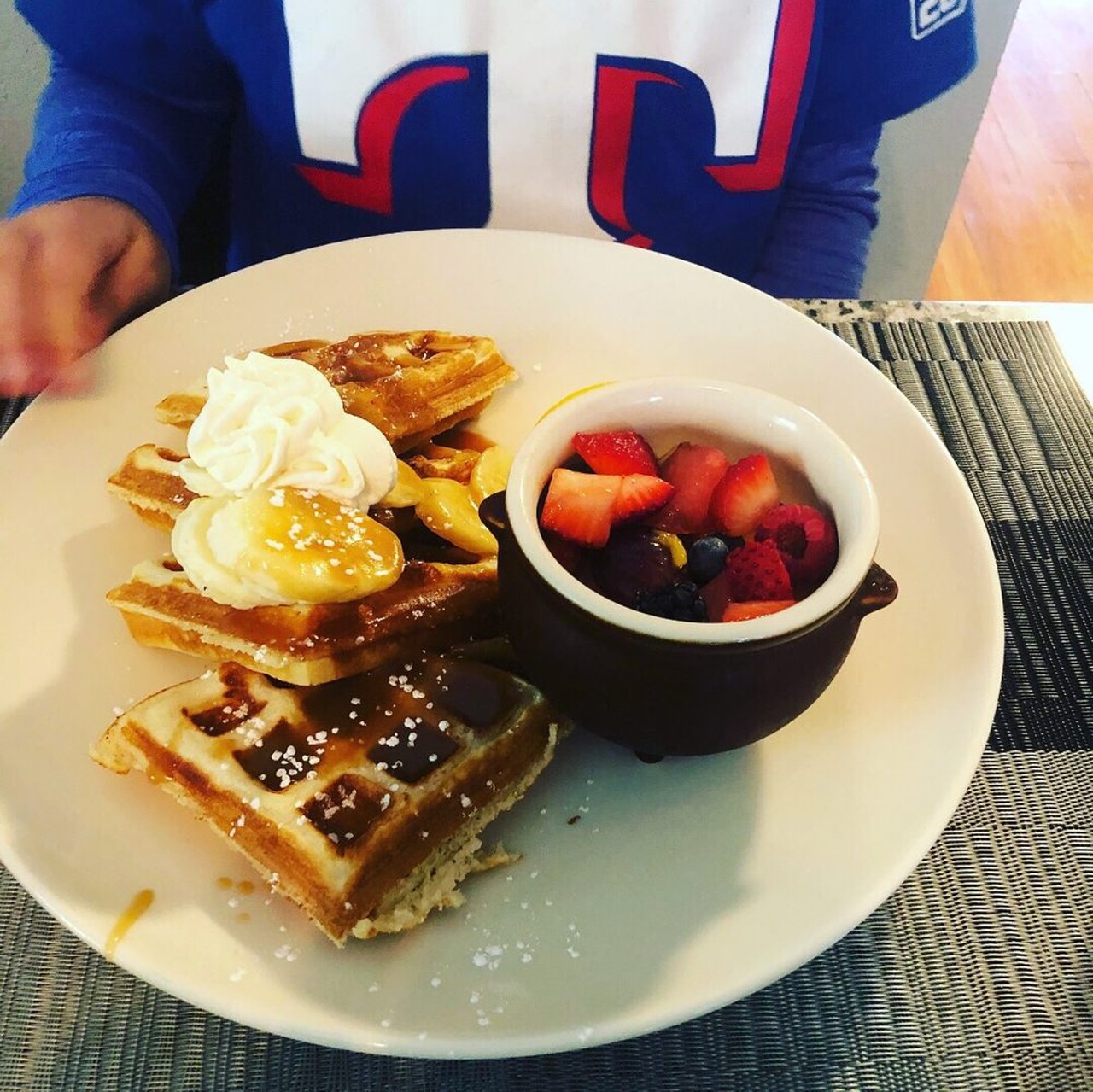 Leon Valley Cafe has a CRAZY loyal brunch following, and it's not difficult to see why! Check out those waffles with homemade caramel and banana sauce!
