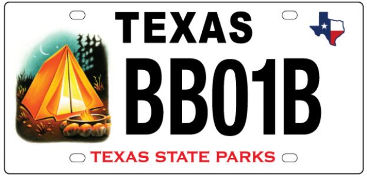 
Proceeds from this plate go to the Texas Parks and Wildlife Foundation. Support our state parks by swapping out your boring black and white plate for this in-tents alternative. 
