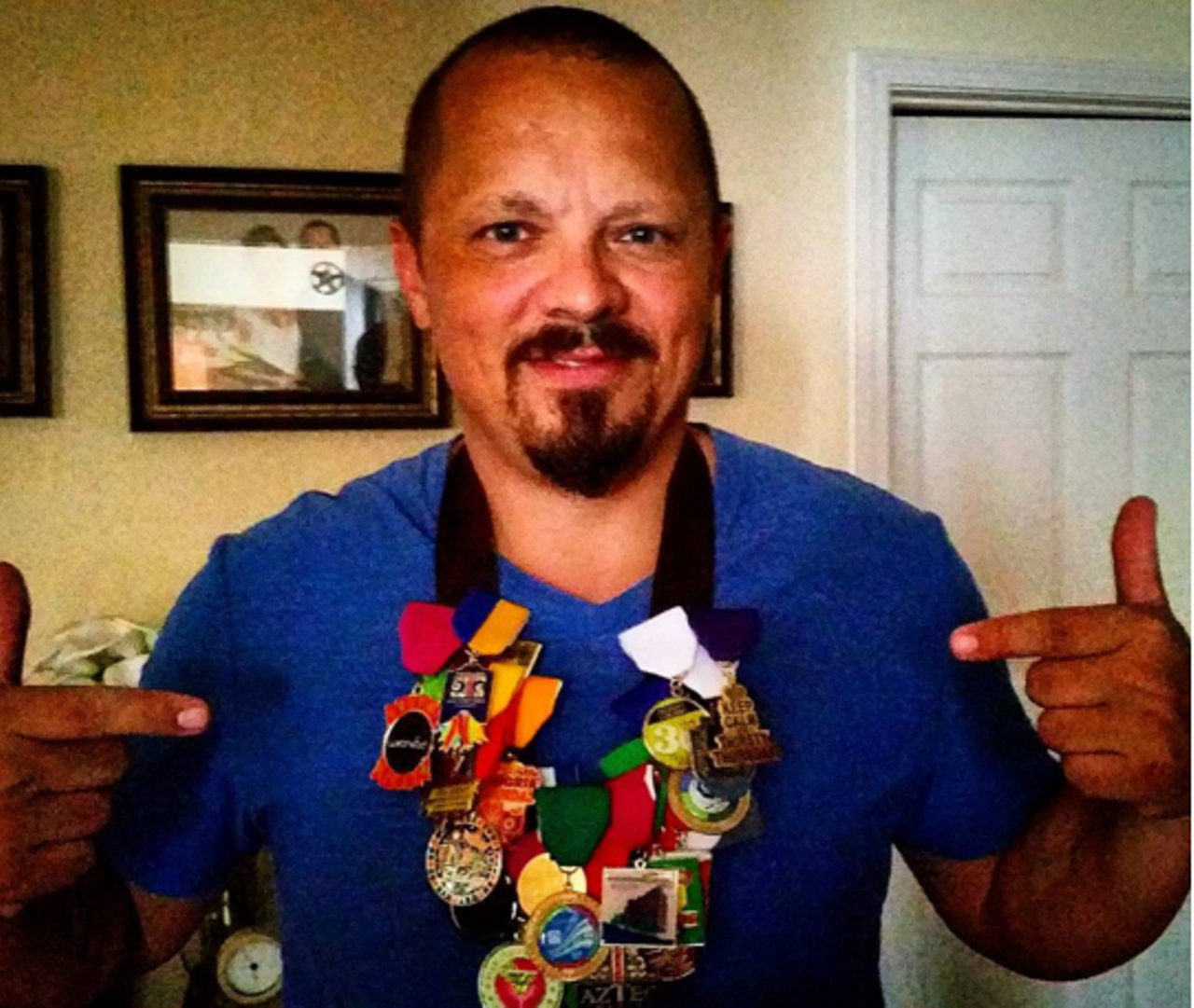 Who loves Fiesta medals? This guy, that's who.
Photo via Instagram/petersonentertainment
