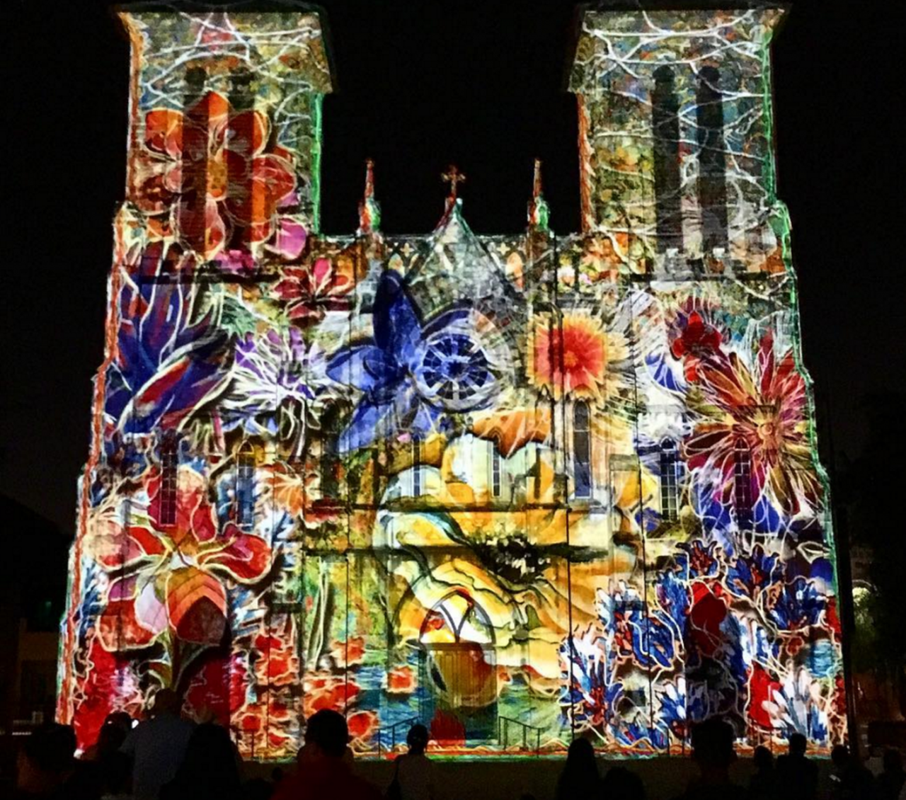 The Saga at San Fernando Cathedral
115 W. Main Plaza
Artist: Xavier de Richemont, 2014
You've probably seen it plastered all over your Instagram feed, but it's so worth seeing in real life. Four days a week at multiple times nightly, San Fernando Cathedral is lit up with a 24-minute laser light show that's truly spectacular.
Instagram/arapolla