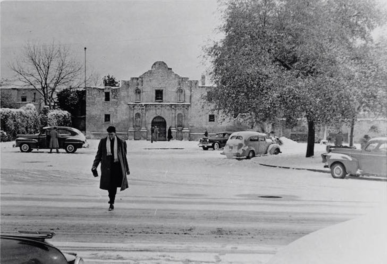 Winter in front of the Alamo, circa January 1949.