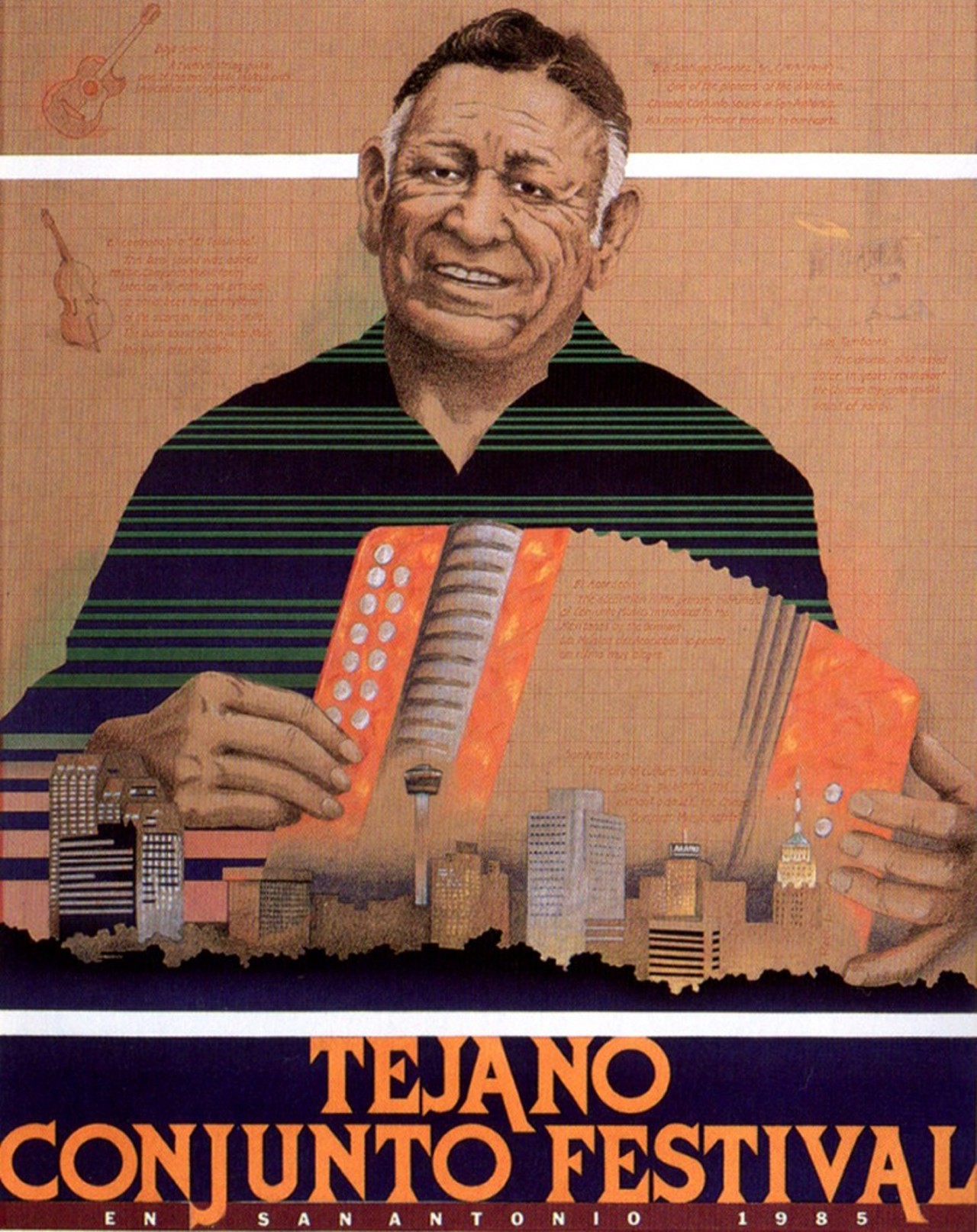 1985 Tejano Conjunto Festival poster by Roberto B. Sosa
